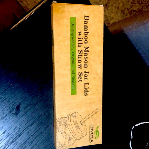 Bamboo Mason Jar Lids with Straw Set - Picture 1 of 3